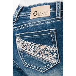 Charme by Grace in LA Jeans Women's Aztec Embroidered Bootcut Stretch Jeans